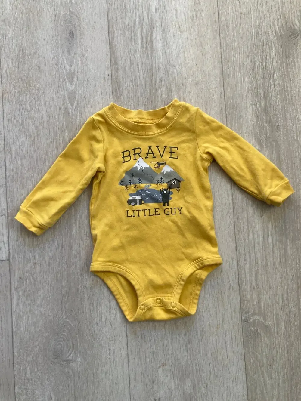 Carter’s Yellow “Brave Little Man” Onesie, Size 9M